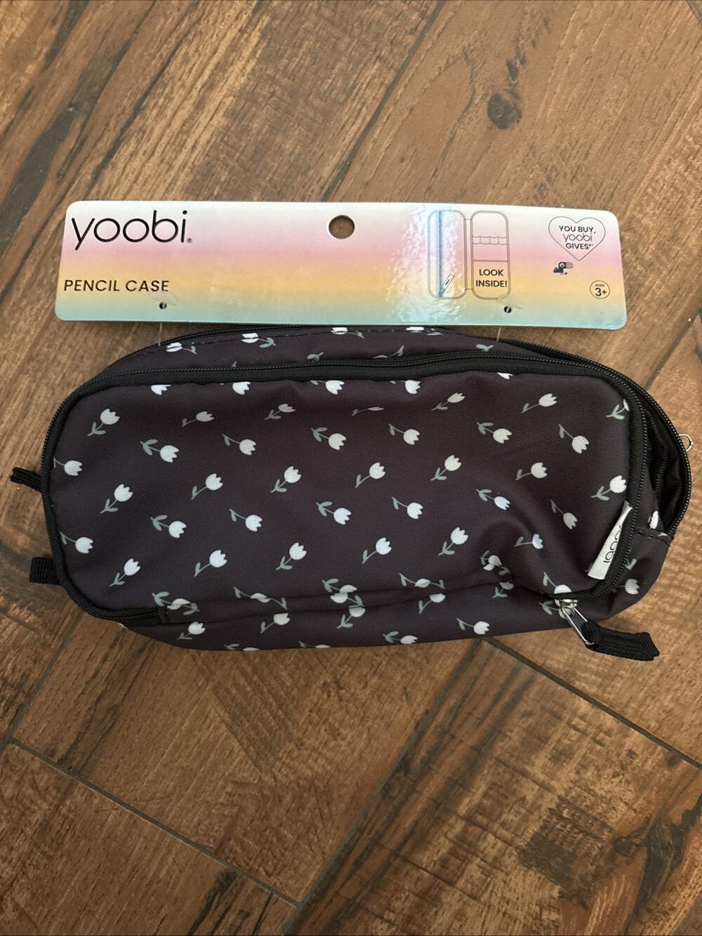 Yoobi Tulip Print Hard Shell Pencil Case Organizer Black White Floral